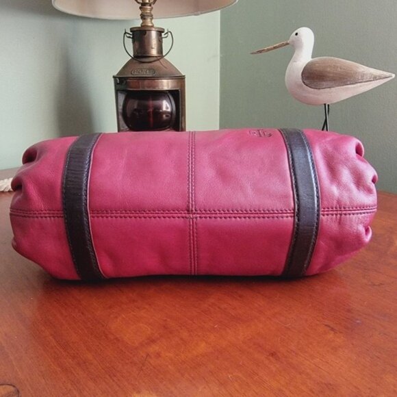 Lauren Ralph Lauren Dark Red Burgundy Leather Barrel Satchel Bag Purse - Picture 8 of 16